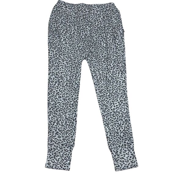 BOBEAU White Snow Leopard Soft Knit Drawstring Joggers Pockets Gray Black Small - Picture 5 of 7